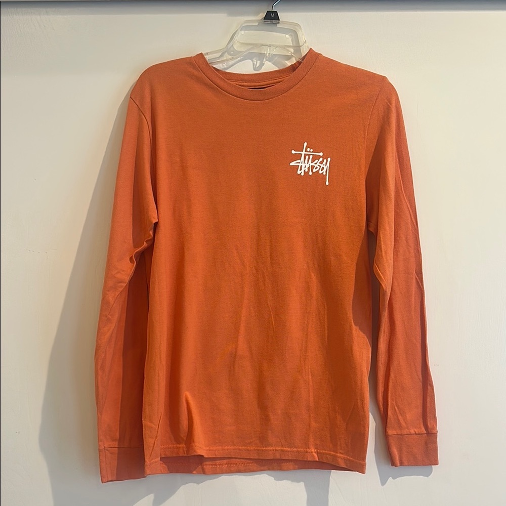 Stussy Long Sleeve Tee in Rust Orange with White Logo